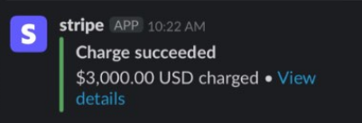 Stripe – $3,000 charge succeeded